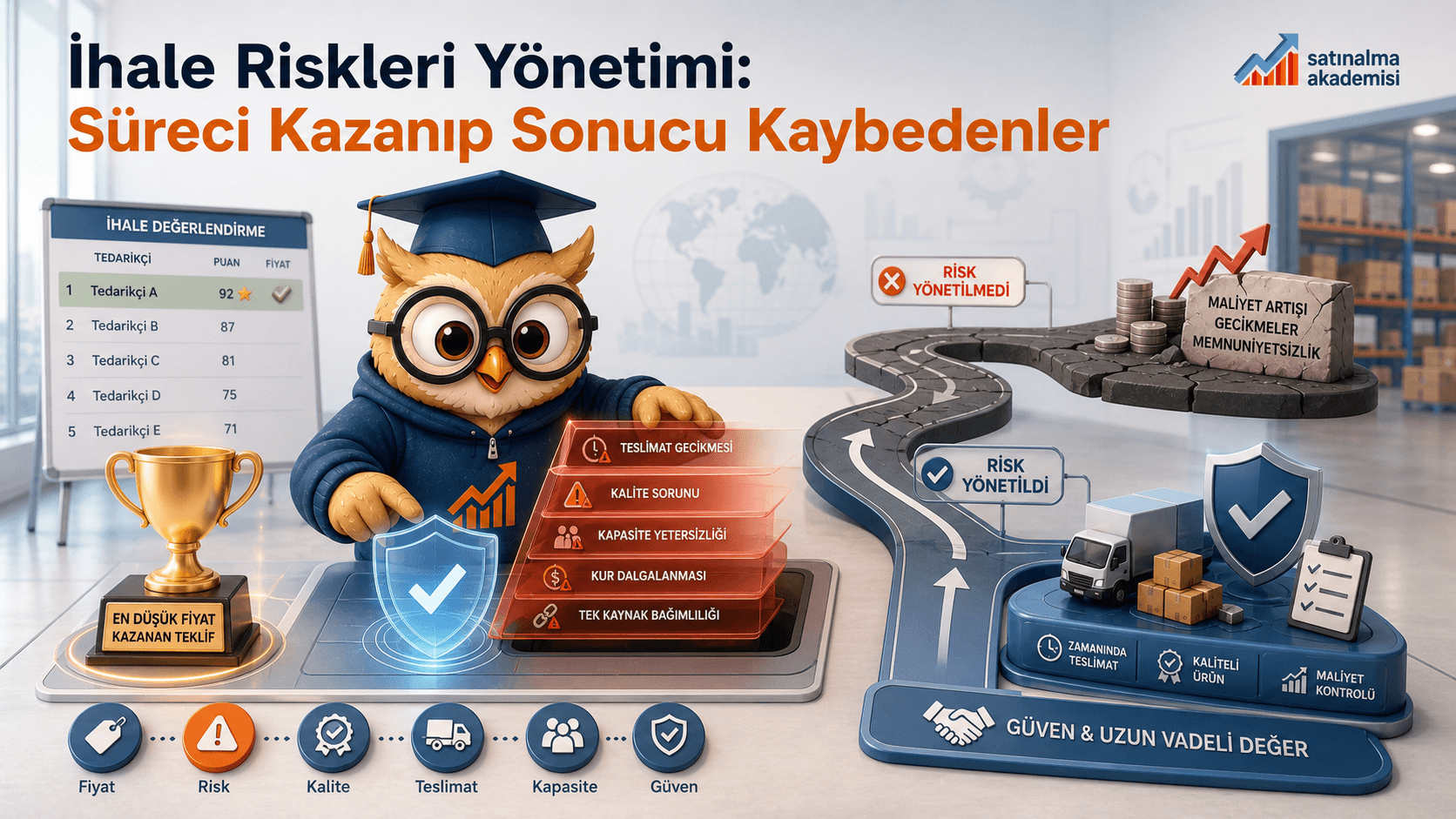 Proc karakteri ihale değerlendirmesinde en düşük fiyatın arkasındaki teslimat, kalite, kapasite, kur ve tek kaynak risklerini görünür hale getiriyor.