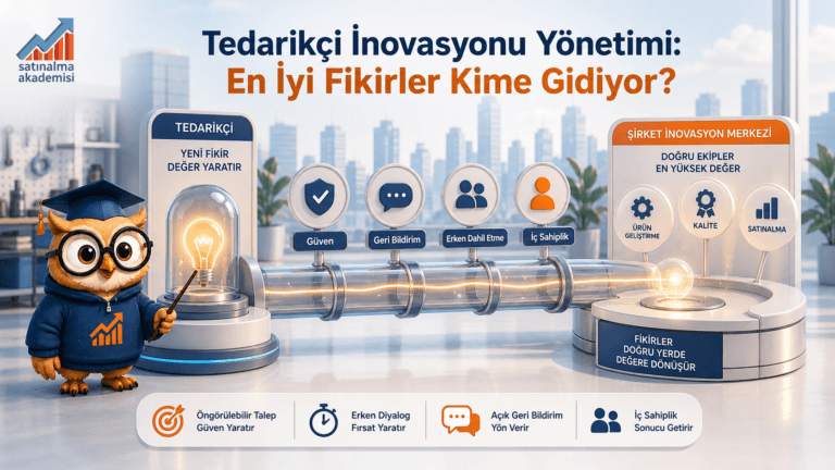 Proc karakteri tedarikçiden gelen yenilik fikrinin güven, geri bildirim ve iç sahiplik adımlarından geçerek şirkette değer yarattığını gösteriyor.